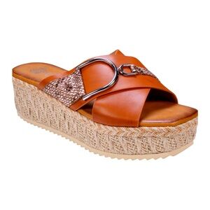 GC Shoes Women's Lindsey Strappy Platform Slide Sandals Size 8 Brown Snakeskin